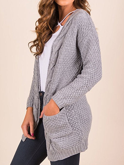 Damen Strickcardigan Gemütlich Zopfmuster mit Taschen