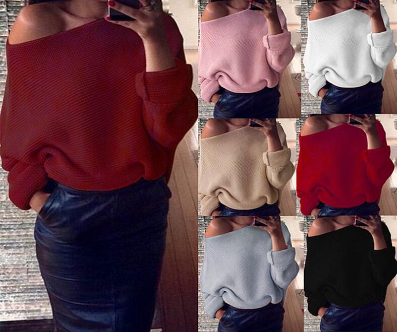 Damen Off-The-Shoulder Pullover Weich Grobstrick - IdealeKleiden