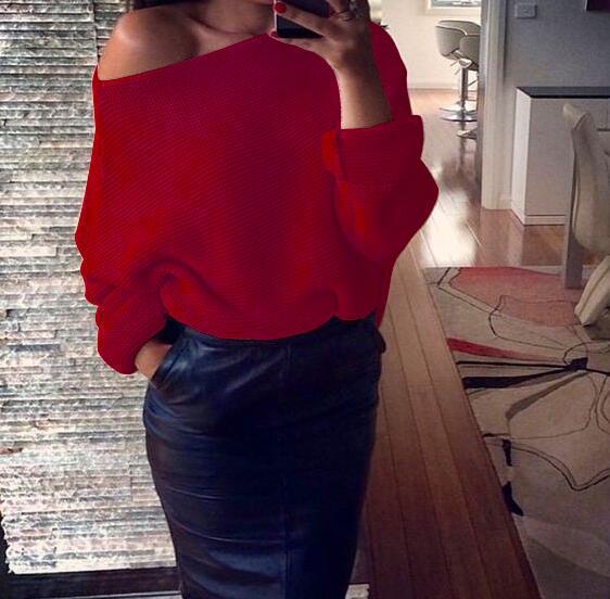 Damen Off-The-Shoulder Pullover Weich Grobstrick