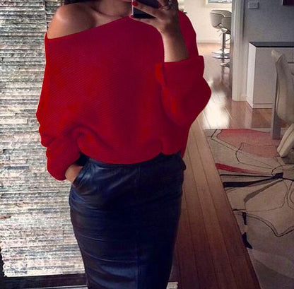 Damen Off-The-Shoulder Pullover Weich Grobstrick