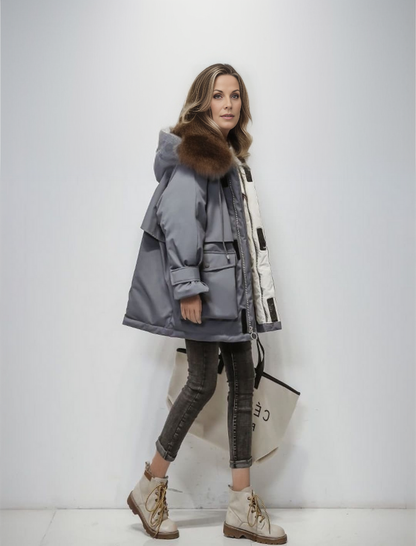 Winterjacke Frauen Kapuze Langärmlig Warm