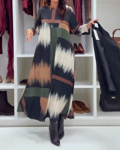 Stilvolles Damenkleid Rundhals Langärmlig Bedruckt