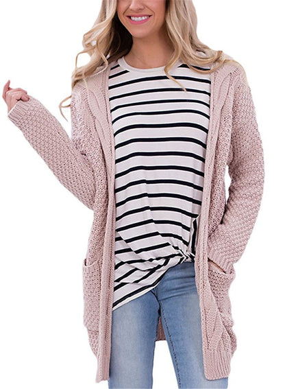 Damen Strickcardigan Gemütlich Zopfmuster mit Taschen