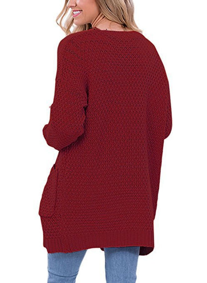 Damen Strickcardigan Gemütlich Zopfmuster mit Taschen