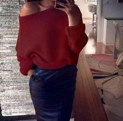 Damen Off-The-Shoulder Pullover Weich Grobstrick