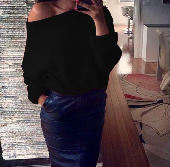 Damen Off-The-Shoulder Pullover Weich Grobstrick