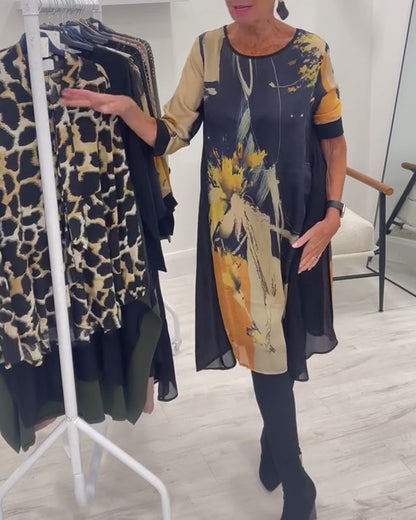 Retro Kleid Rundhals Ausschnitt Damen