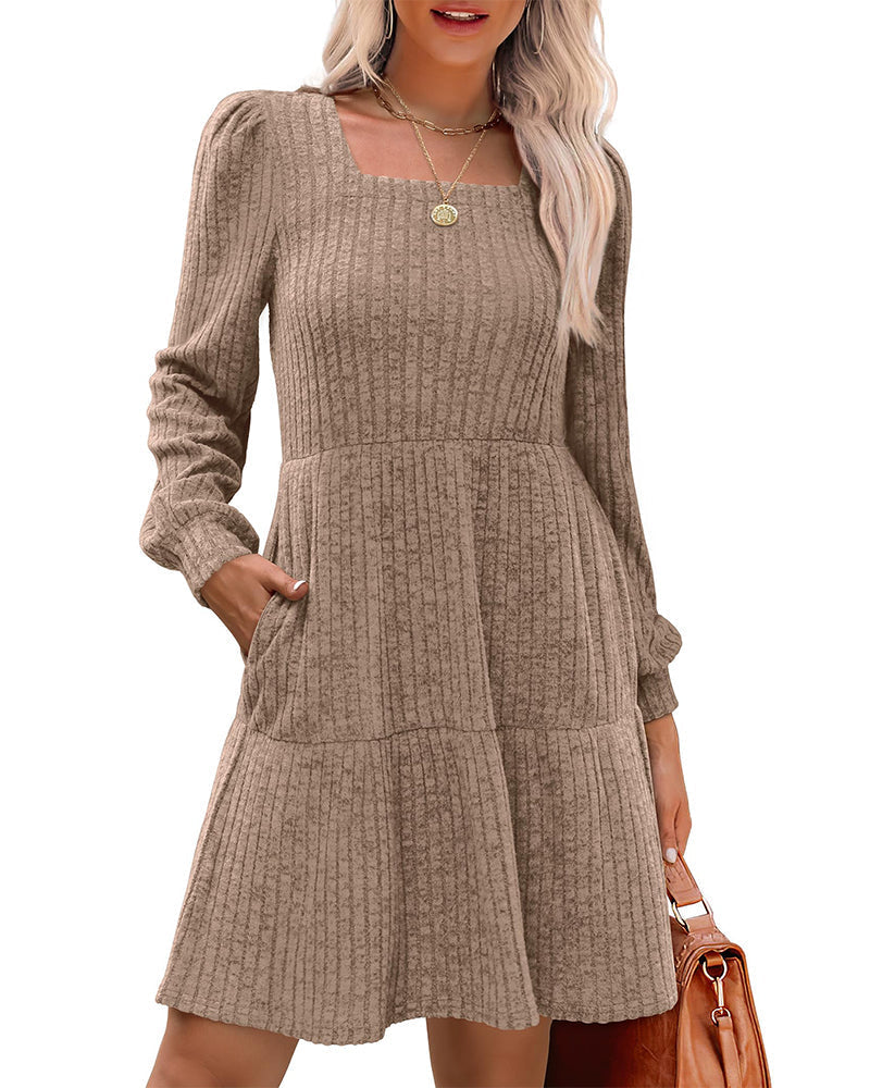 Damenkleid Elegant Quadratausschnitt Rippoptik