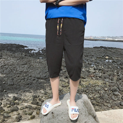 Herren Leinenhose Bequem Elastisch Freizeit