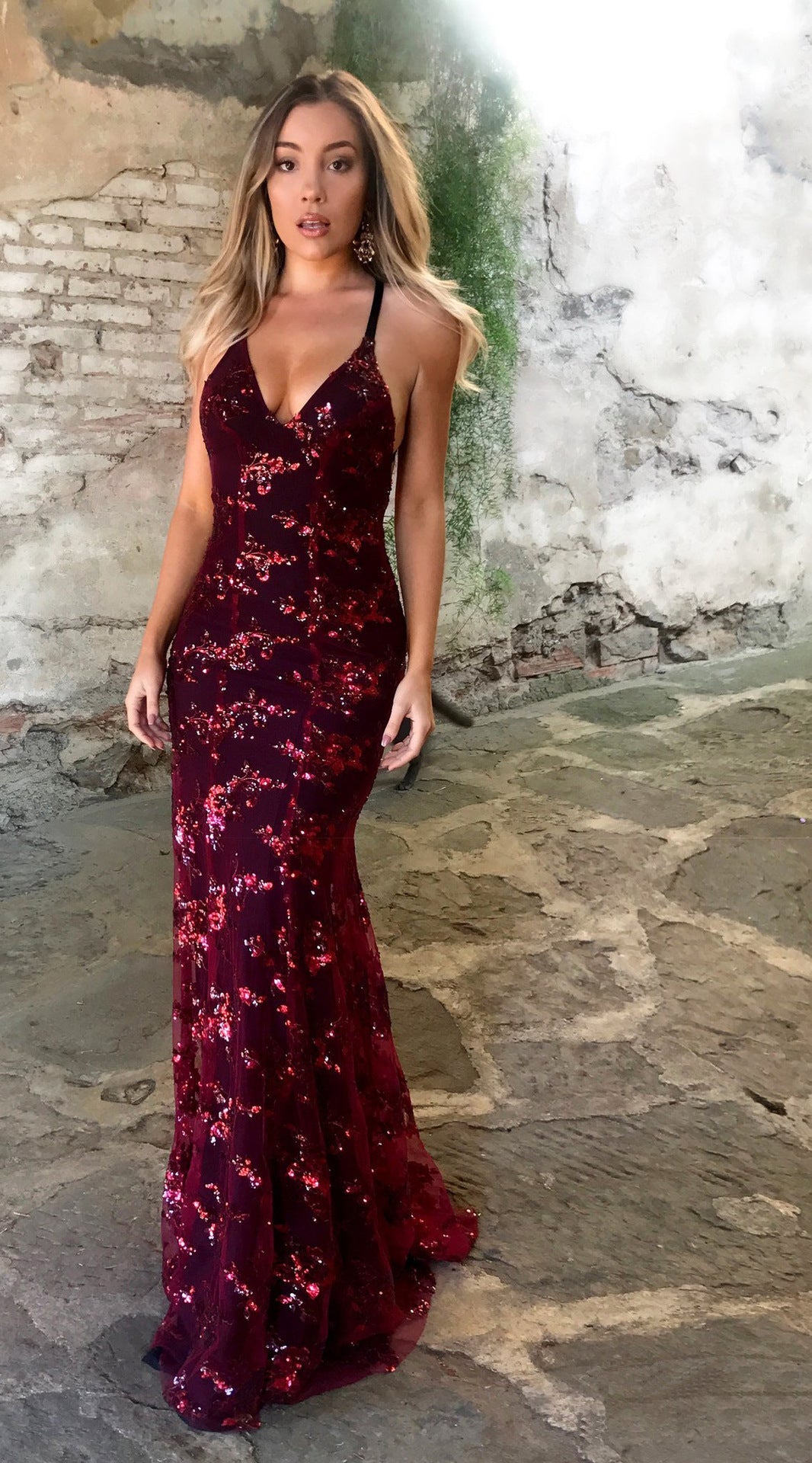 Glamouröses Abendkleid Damen Lange Paillettenkleid V-Ausschnitt