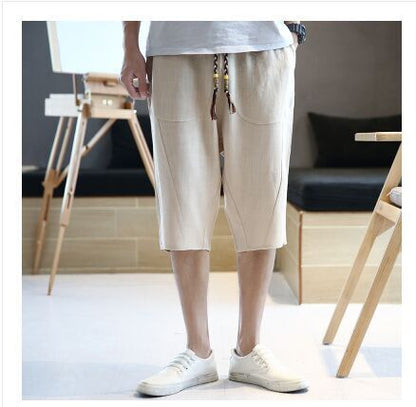 Herren Leinenhose Bequem Elastisch Freizeit