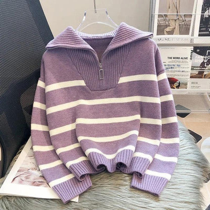 Modisches Kleid | Bunt Streifen Pullover Frauen