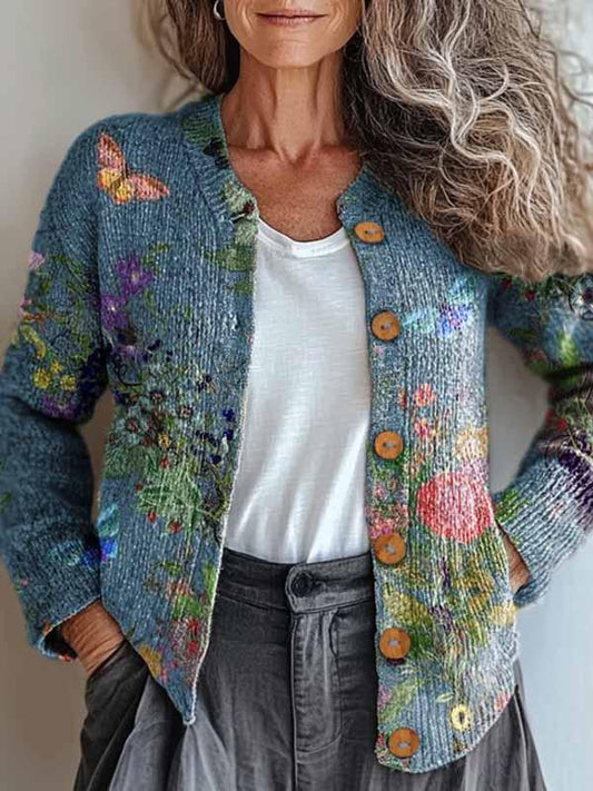 Blumenmuster Jacke Damen Elegant - IdealeKleiden