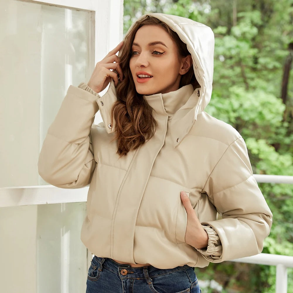 Modische Steppjacke Damen Kapuze - IdealeKleiden