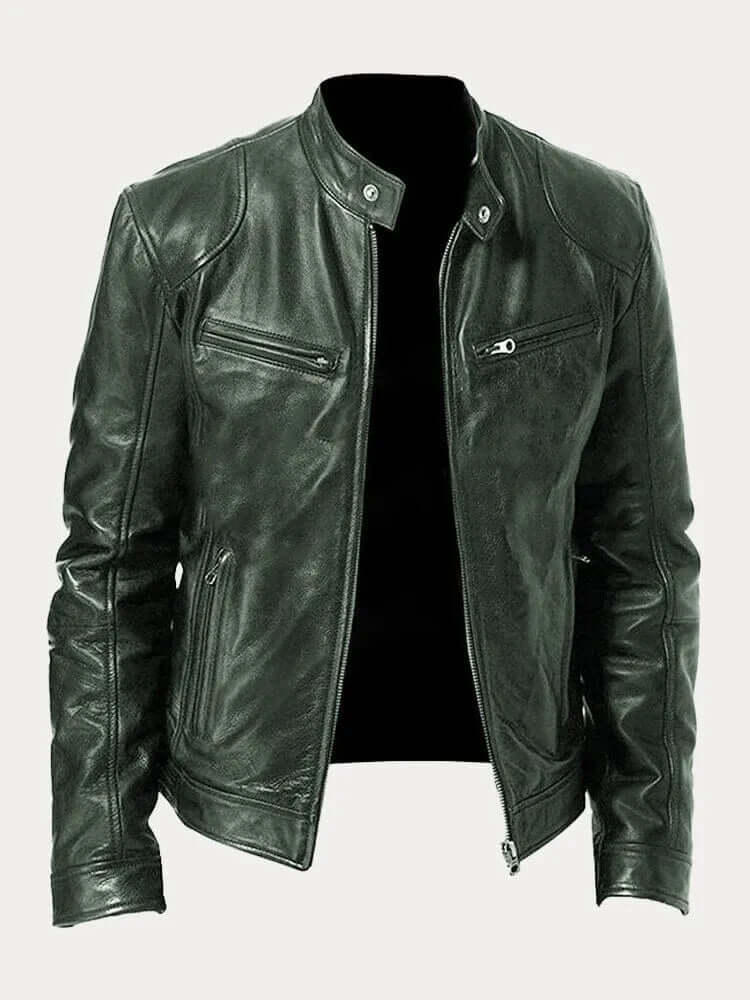 Herren Lederjacke Elegant Schwarz