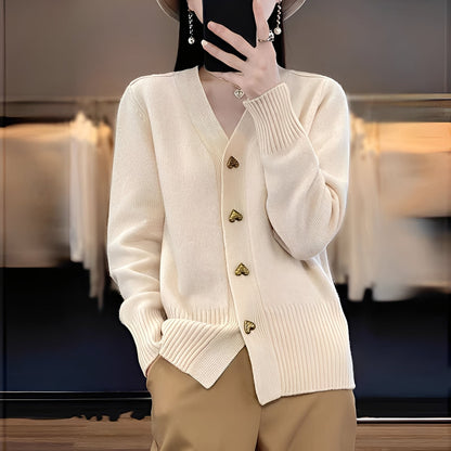 Frauen Strickjacke Herzknöpfe Elegант