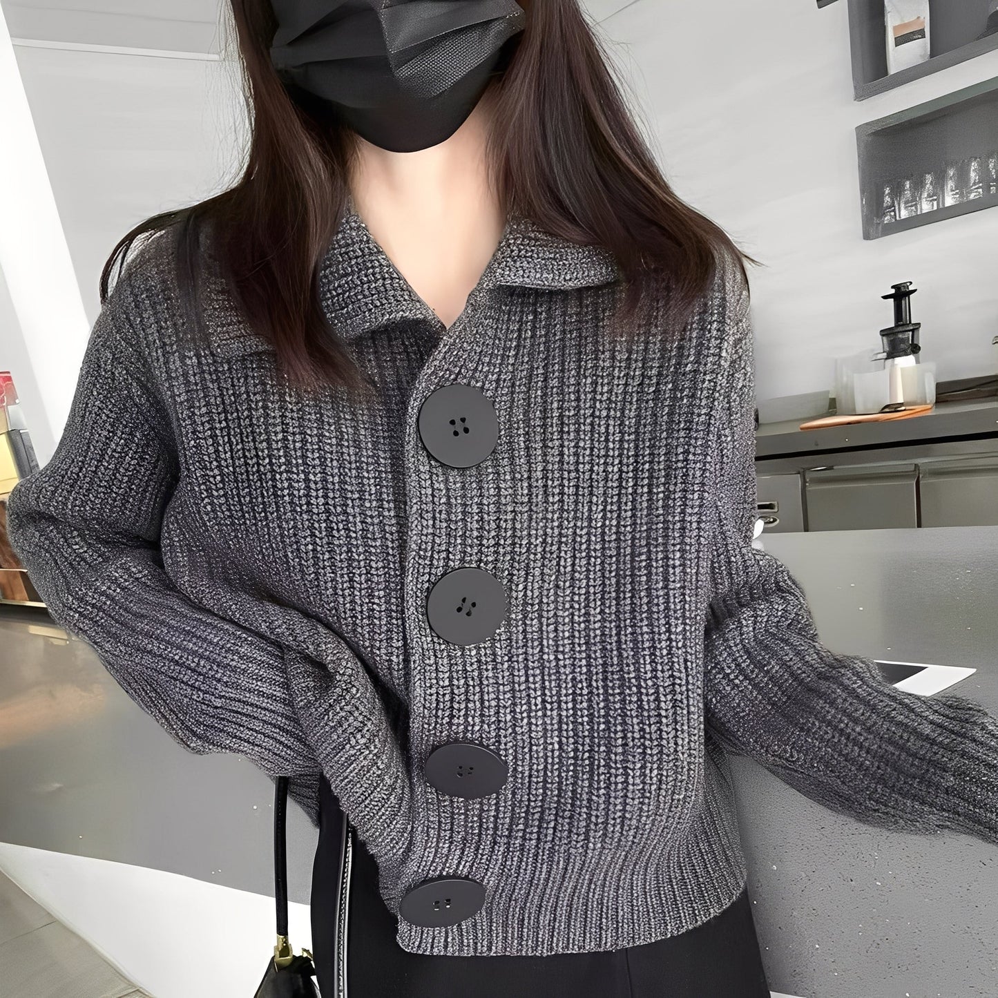 Modischer Damen Cardigan Große Knöpfe