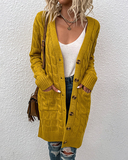Elegante Strickjacke Langarm Unifarben Damen