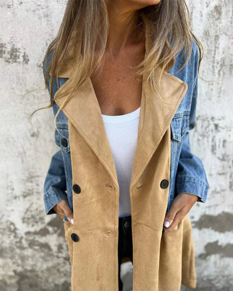 Modische Denimjacke Leder Style
