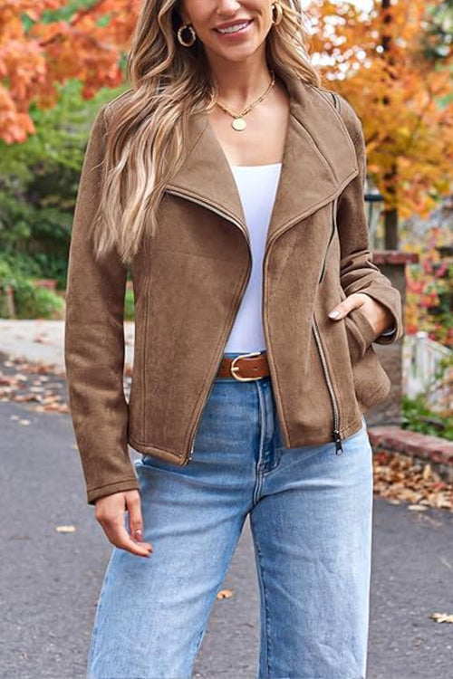 Lederjacke Faux Suede Motorrad Stil