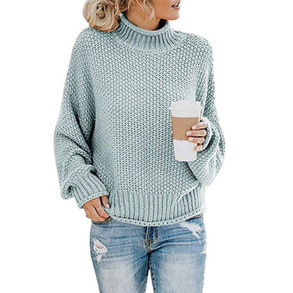 Strickpullover Hoher Kragen Grobstrick Bequem Warm