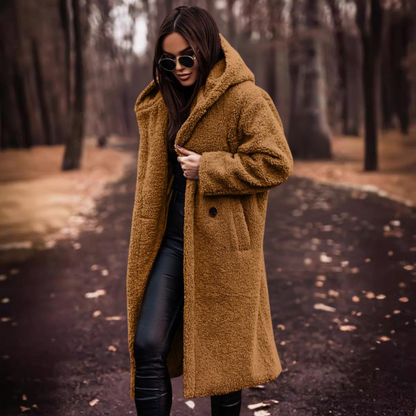 Damen Wintermantel Lang Teddyjacke Kapuze