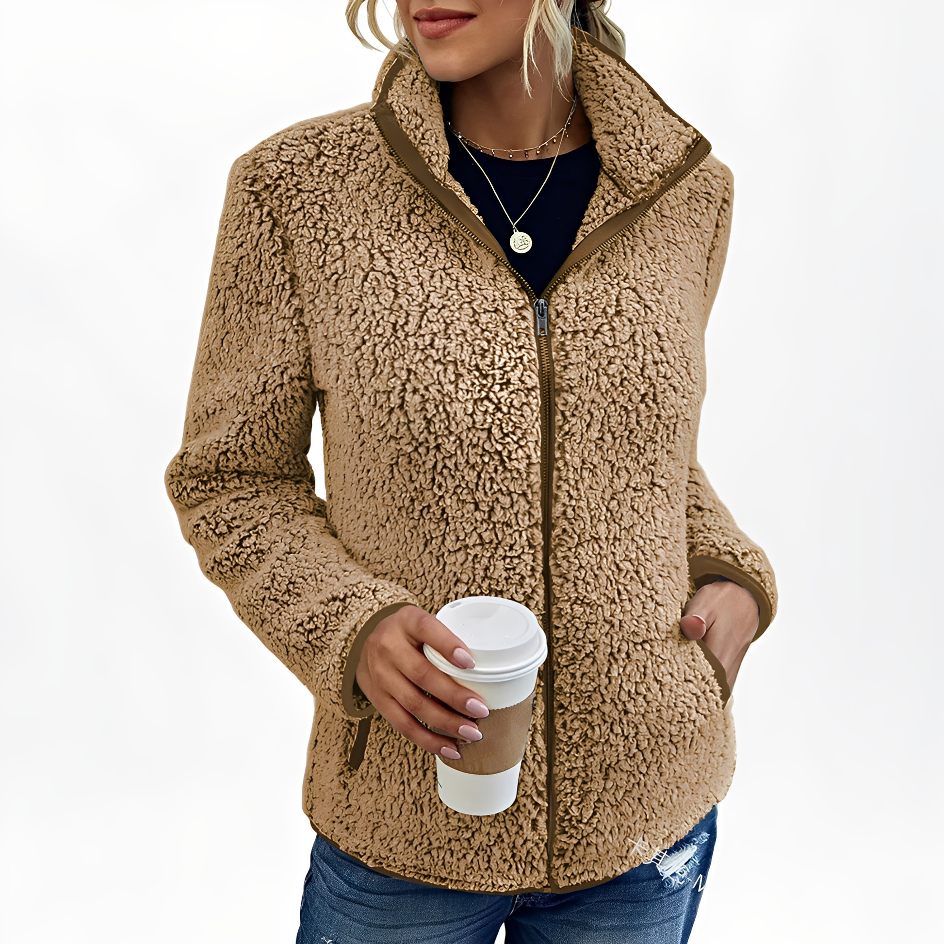 Damen Fleece-Mantel Weich Elegant - IdealeKleiden