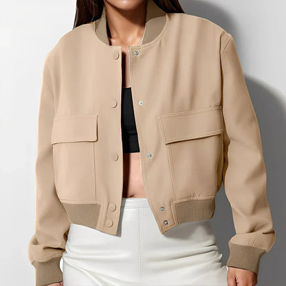 Damen Lederjacke Relaxed Fit Große Taschen