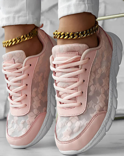 Damen Sneaker Blumenmuster Bequem Atmungsaktiv