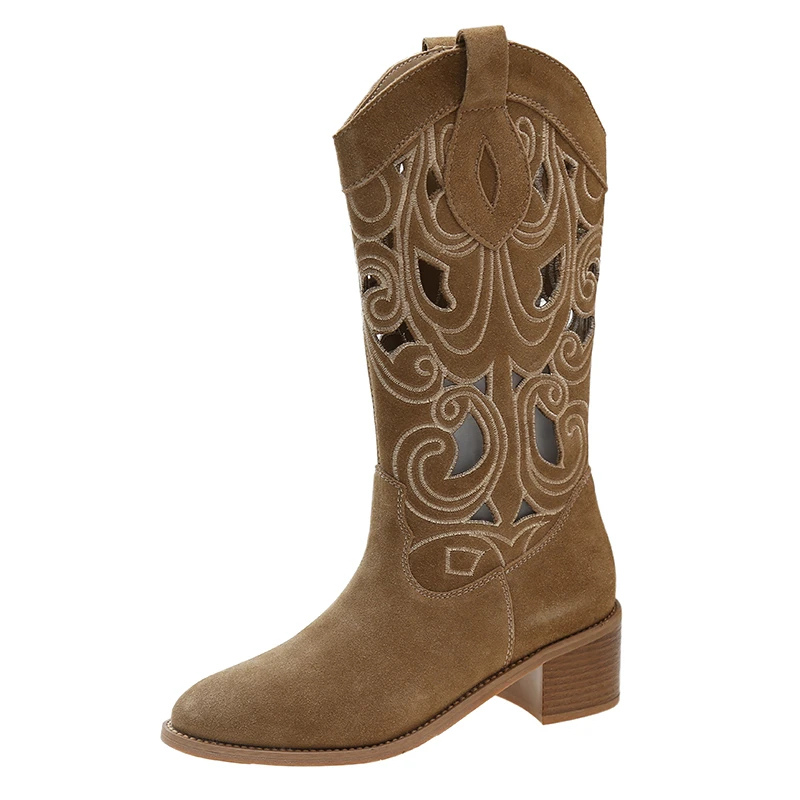 Stylische Westernstiefel aus Wildleder mit Ausschnitten