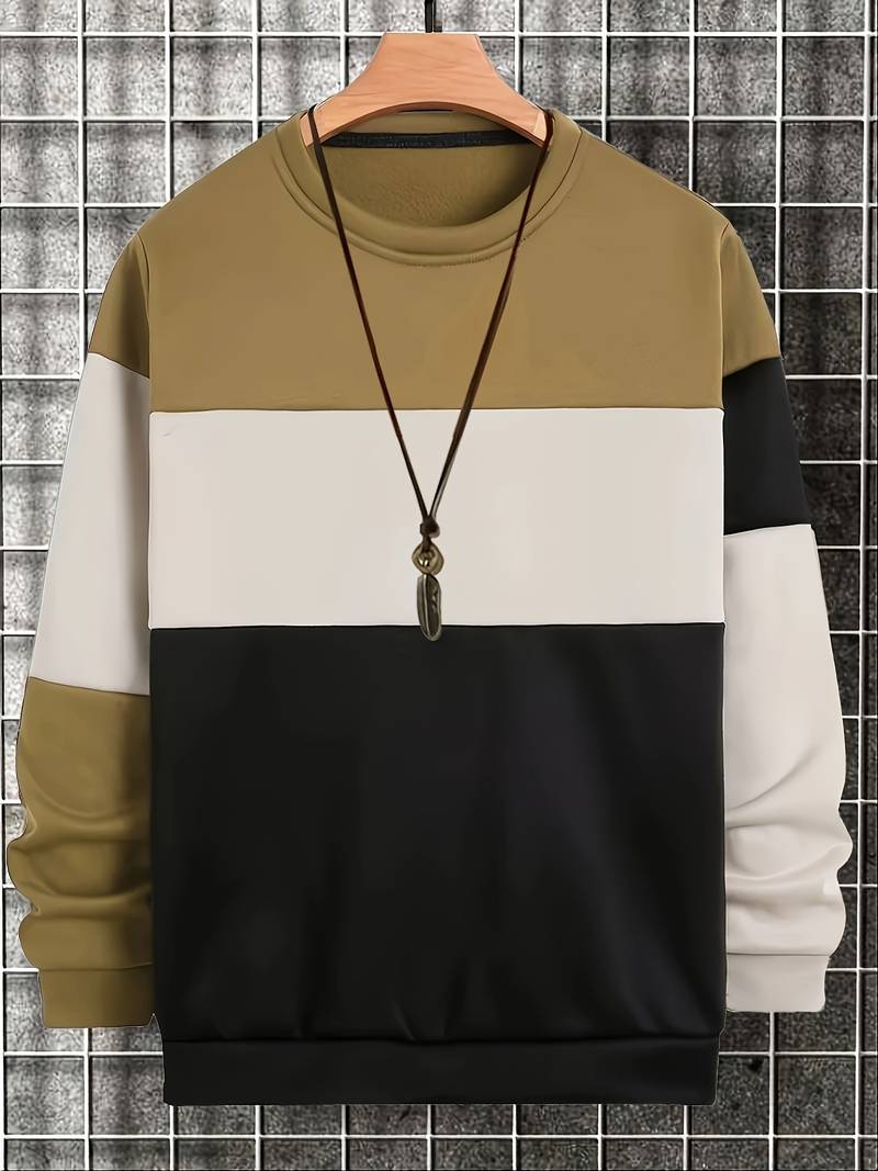 Herren Pullover Rundhals Kontrastfarben - IdealeKleiden