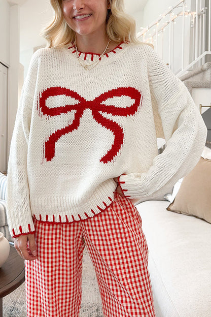 Weihnachts-Pullover Langarm Kontrastfarben Gestrickt