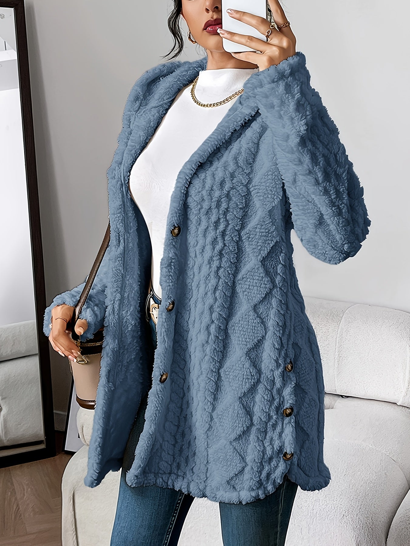 Winterjacke Damen Lang Kapuze Knöpfe