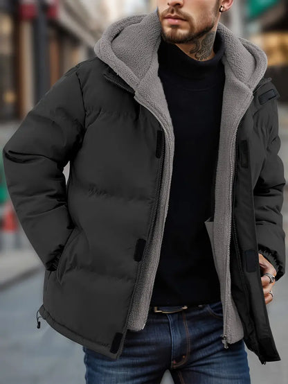 Herren Pufferjacke Kapuze Warm Fleece Outdoor