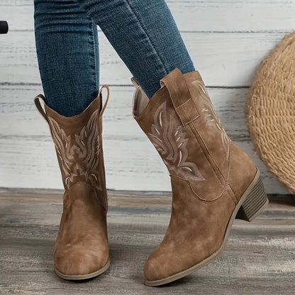 Damen Westernstiefel Blockabsatz Höhe Schick - IdealeKleiden