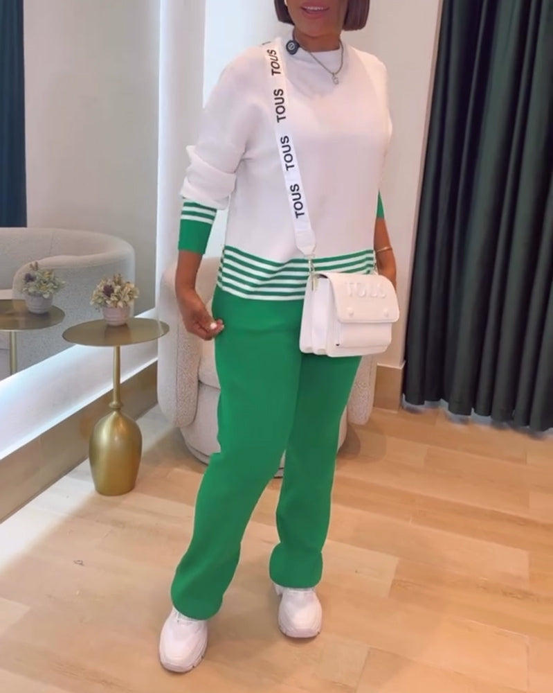 Stilvoller Anzug Set Kontrast Pullover Hose - IdealeKleiden