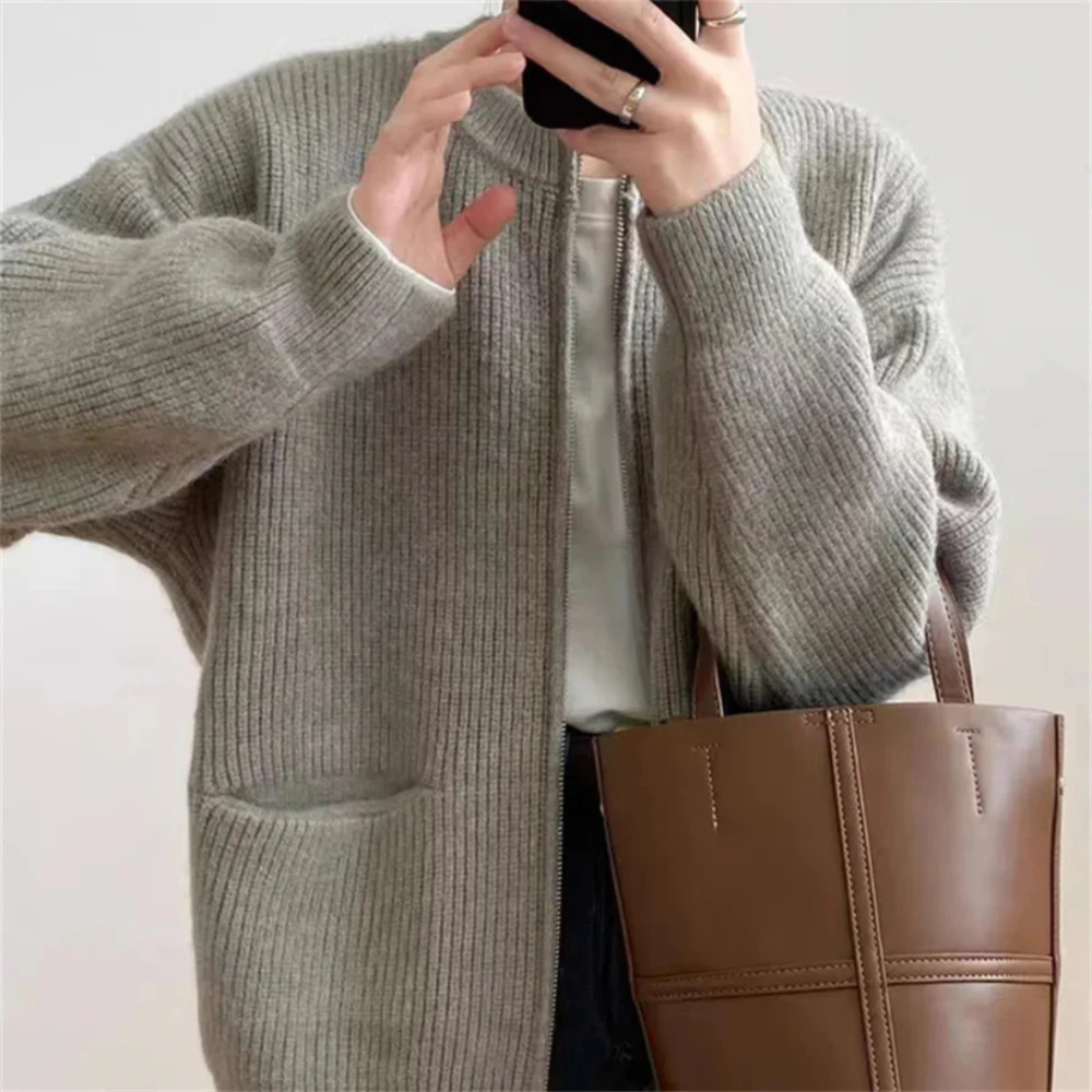 Übergrößer Cardigan für Damen mit Reißverschluss Komfort
