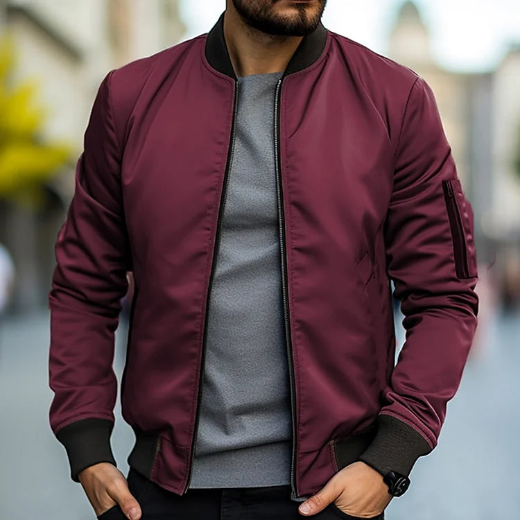 Herren Bomberjacke Hoch Modern Reißverschluss