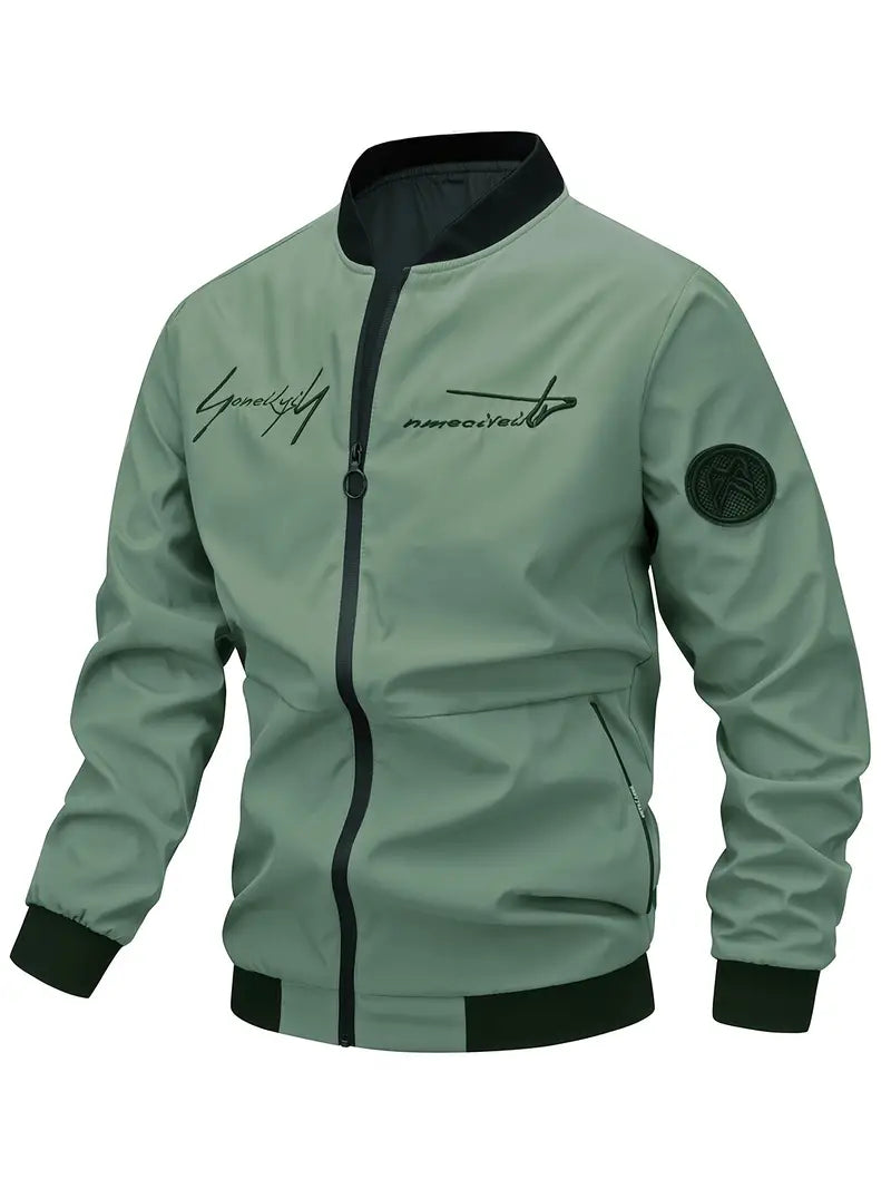 Herren Lederjacke Bestickt Elegant
