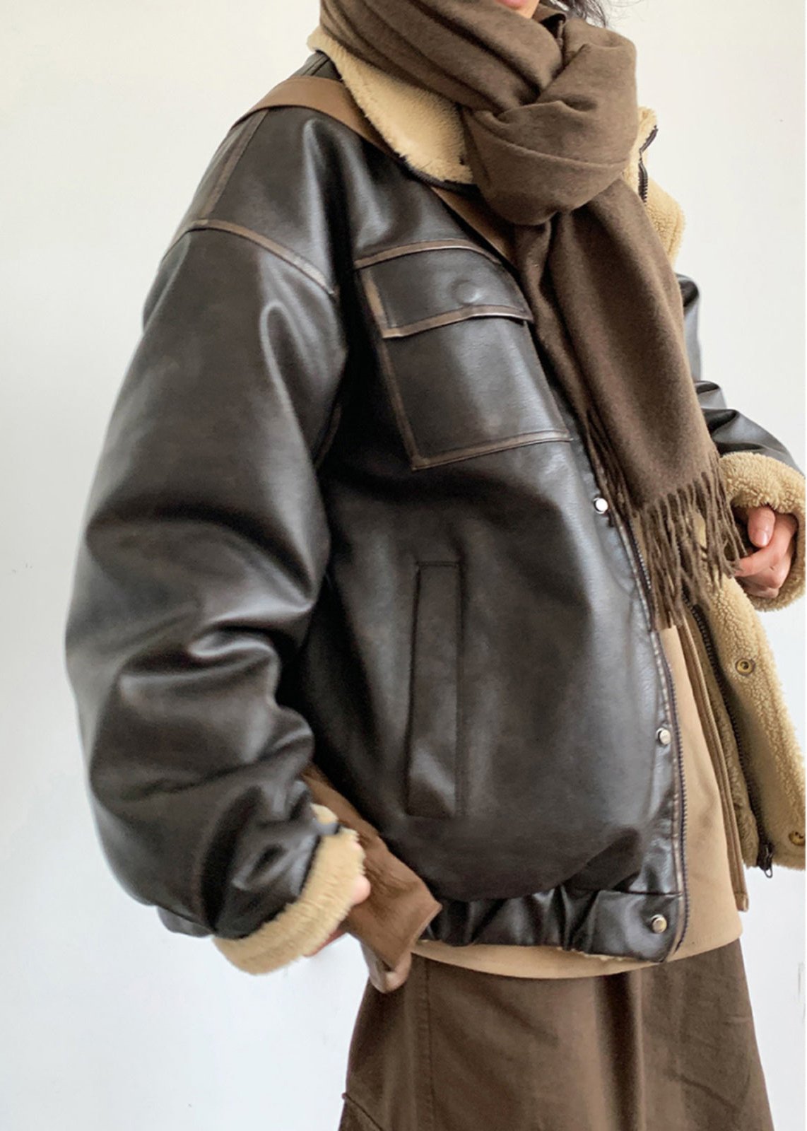 Lederjacke Fleece Gefüttert Unisex - IdealeKleiden