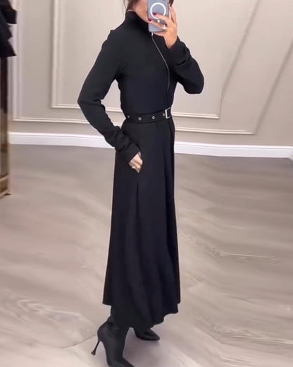 Stylische Damenkleidung Stehkragen Reißverschluss - IdealeKleiden