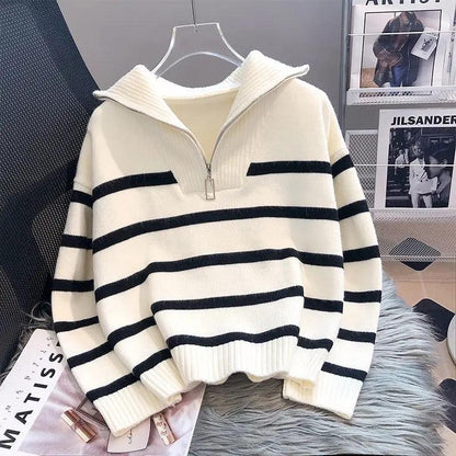 Modisches Kleid | Bunt Streifen Pullover Frauen - IdealeKleiden