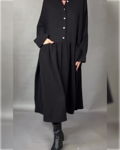 Stilvolles A-Linien Kleid mit Revers und Knöpfen