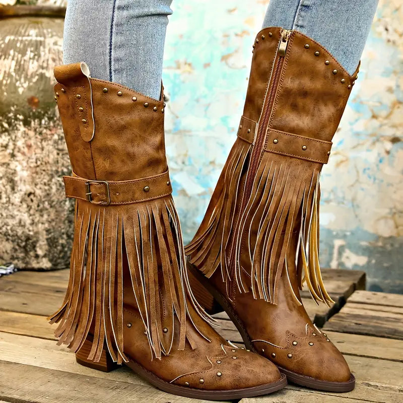 Western Stiefel Damen Vintage Look Quaste - IdealeKleiden