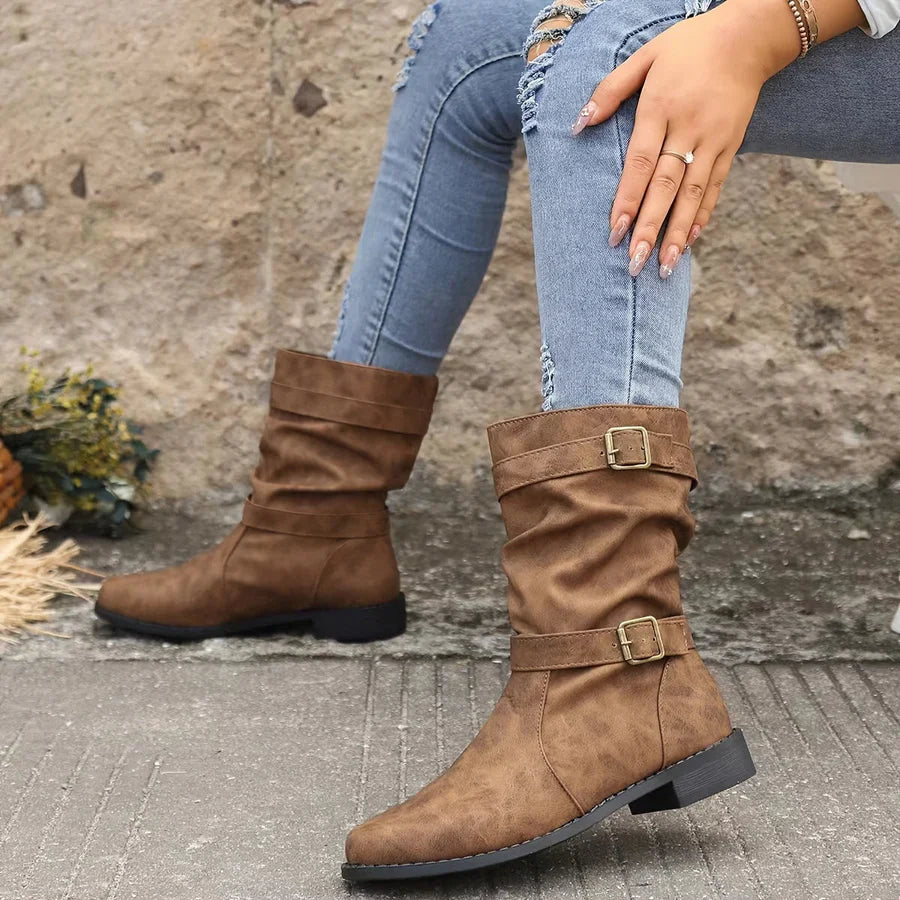 Westliche Stiefel Damen Vintage Riemen Knöchelstiefel