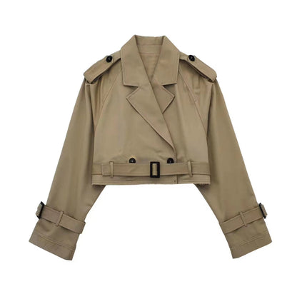 Eleganter Trenchcoat Damen Kurz Modern Gürtel