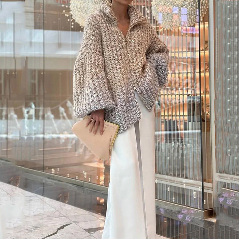 Glitzer Cardigan Damen Strickjacke