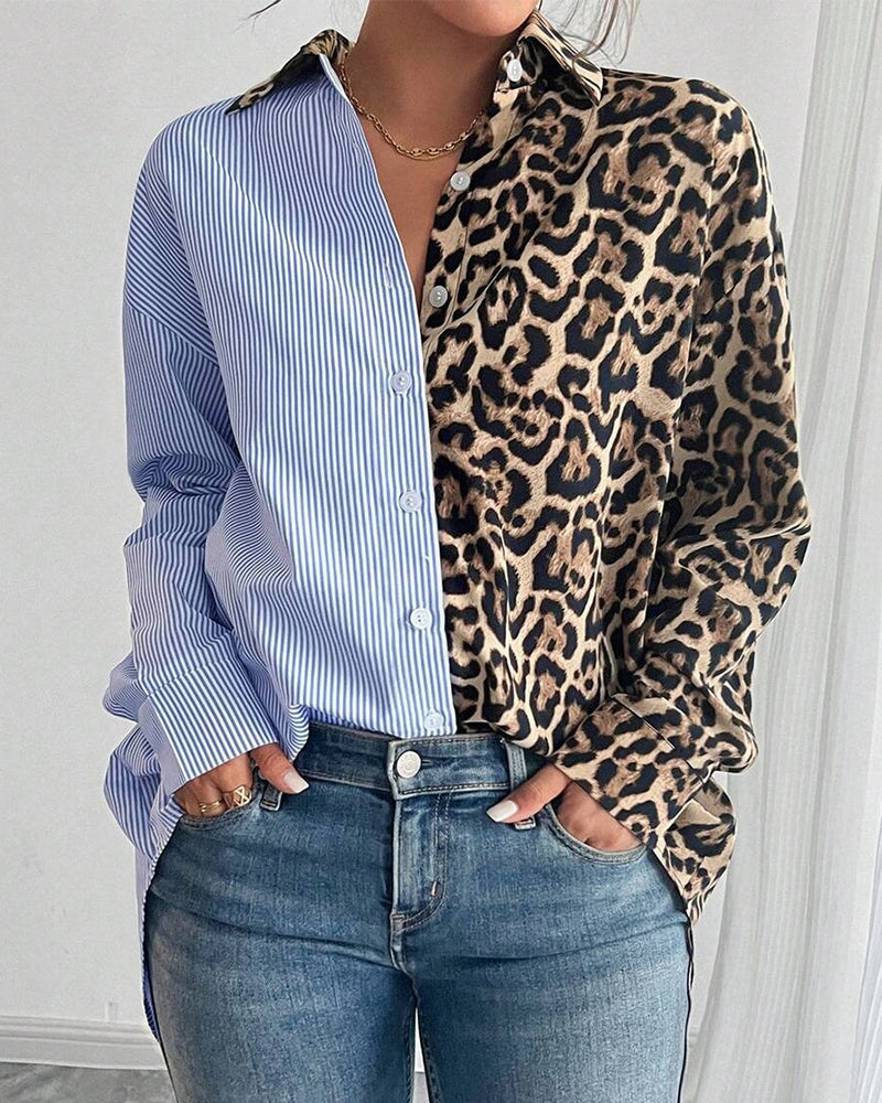 Modisches Kleid Streifen Leopard Muster