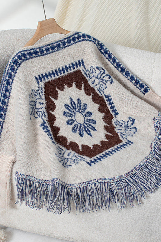 Strickpullover Frauen Gemütlich Quasten-Saum - IdealeKleiden