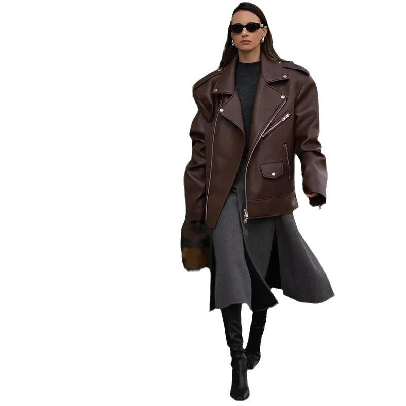 Stylische Damenjacke Kurz LederOptik Trendy
